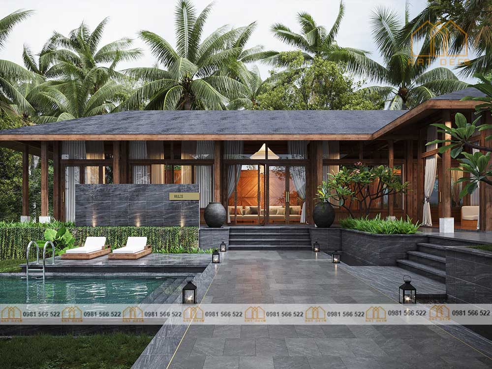 Mẫu biệt thự truyền thống với hồ bơi rộng