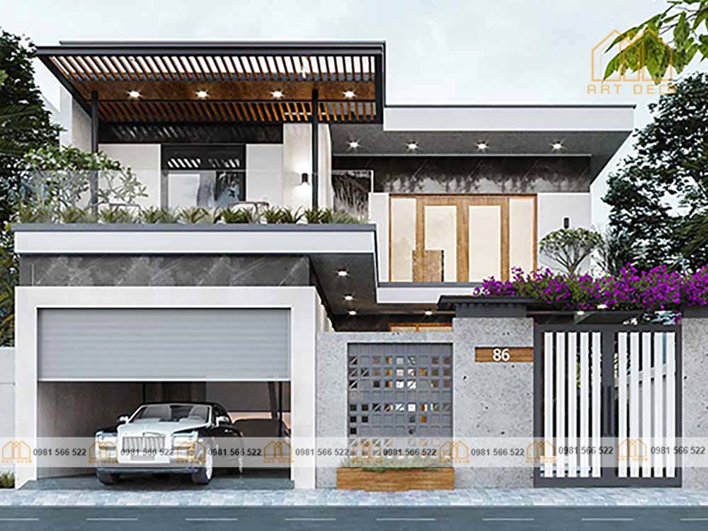 Mẫu nhà phố 2 tầng mái bằng sang trọng và đẳng cấp
