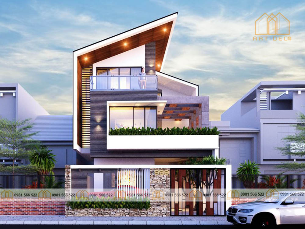 Mẫu nhà mái lệch hiện đại 2 tầng sang trọng và đẳng cấp