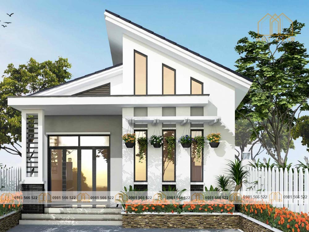 Nhà mái lệch có gác lửng nhỏ gọn phù hợp cho gia đình ít người