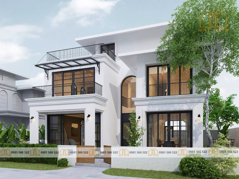Mẫu biệt thự 2 tầng mái bằng mang đậm phong cách tân cổ điển