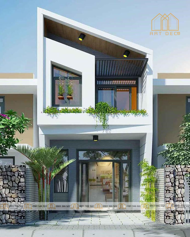 Nhà 1 trệt 2 tầng mái lệch hẳn sang một bên hiện đại và đẳng cấp