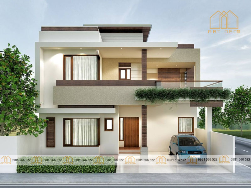 Kiểu nhà mái bằng 2 tầng hiện đại