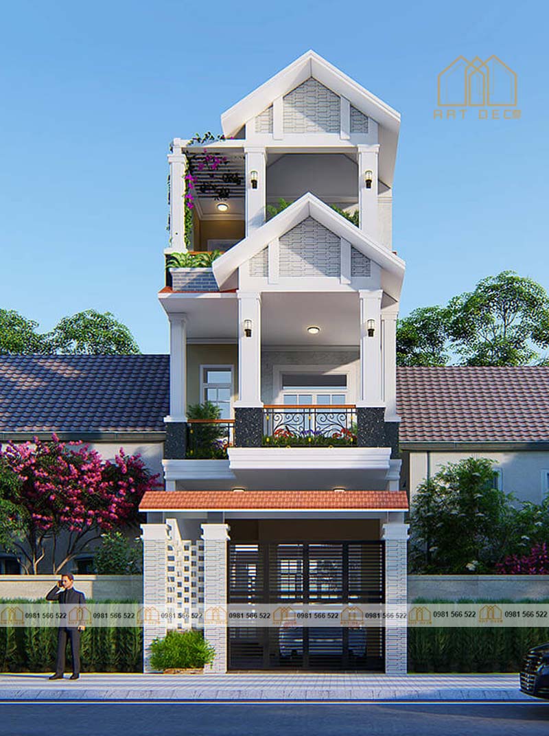 Mẫu nhà 3 tầng có sân vườn rộng được yêu thích ở khu vực nông thôn