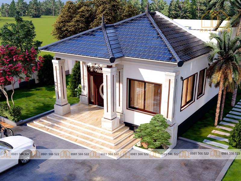 Nhà cấp 4 có sân vườn rộng với thiết kế mái Thái độ dốc cao