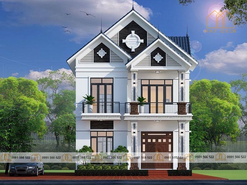 Thiết kế cảnh quan rất được yêu thích khi xây dựng nhà 2 tầng mái thái tại Thanh Hóa