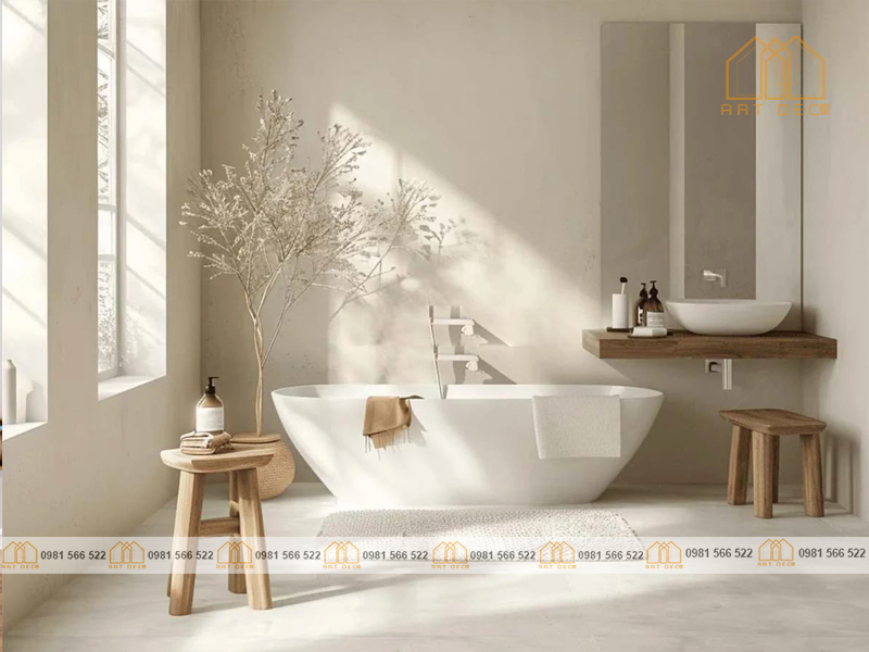 Phong cách phòng tắm Scandinavian chuộng gam màu trắng xám chủ yếu