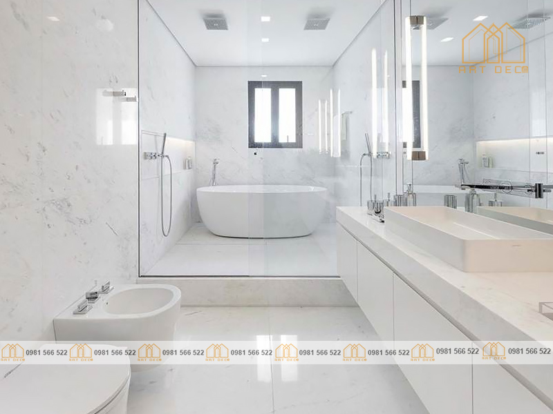 Phòng tắm tông màu trắng chủ đạo mang nét đẹp của sự tinh khôi